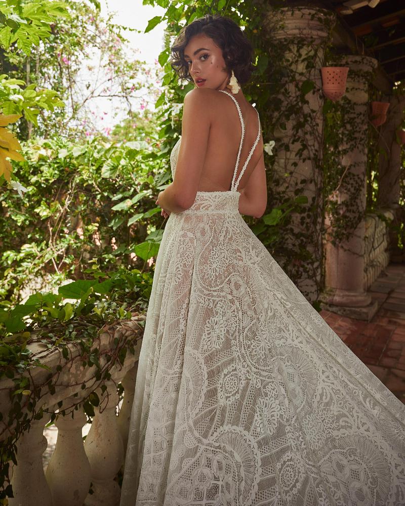 Lp2322 boho lace wedding dress with sleeves and pockets5